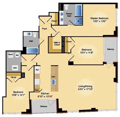 Floor plan for 3 beds, 2 baths, 1634 sqft
